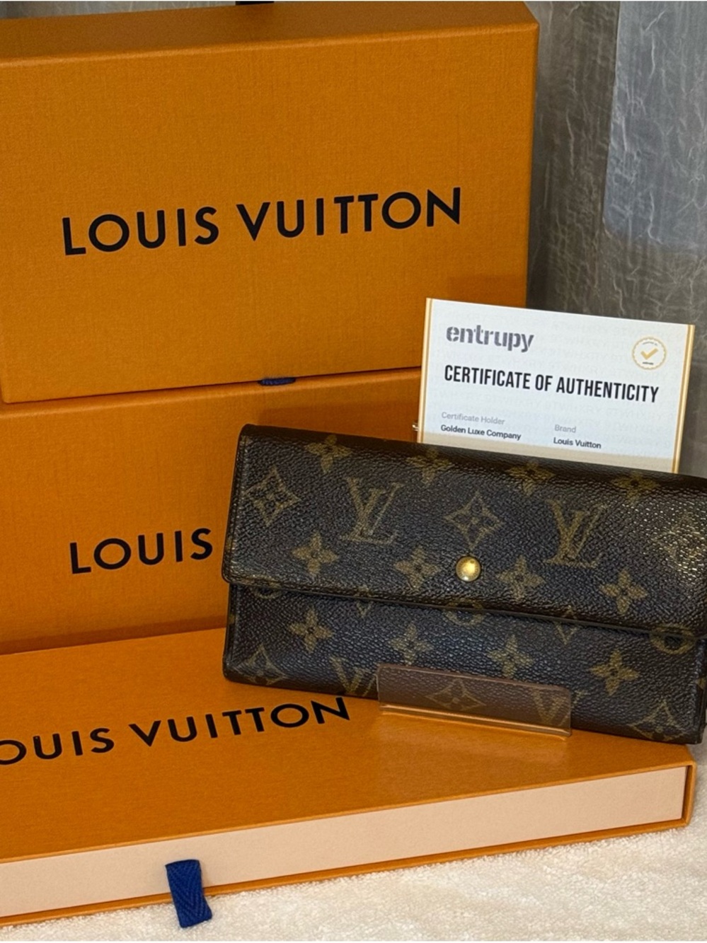Louis Vuitton Monogram Canvas Continental Wallet - Dark Brown and Gold